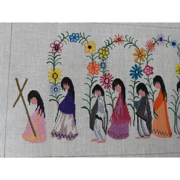 Hand-Painted Needlepoint Canvas "The Arches And The Cross" By Ted De Grazia - Picture 3 of 9